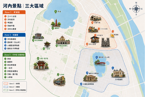 河內景點推薦2026｜老城區、法國區、巴亭區，3 大區域完整攻略
